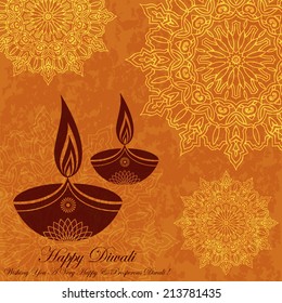 Decorative Diwali Greeting on Grunge Floral Design