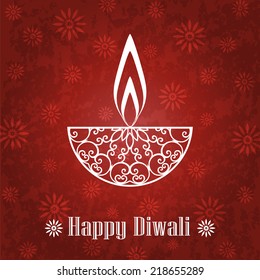 Decorative Diwali Lamp Design on Grunge Floral Design