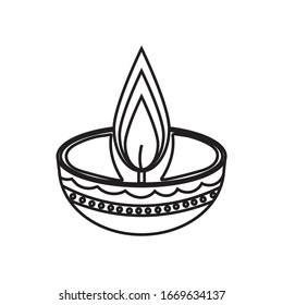 Decorative diwali lamp icon. Vector thin line illustration