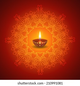 Decorative Diwali Lamp on Mandala Background