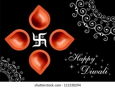 Decorative Diwali Lamps Background (Vector)