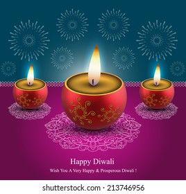 Decorative Diwali Lamps Design Stock Vector (Royalty Free) 213746956 ...