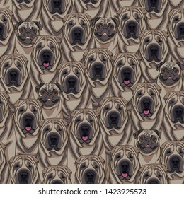 Decorative dog print with gray Shar-Pei and pug muzzles.