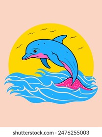 decorative Dolphin  water ornament background vector illustration for wall art print or poster design or T shirt design,  umping Dolphin