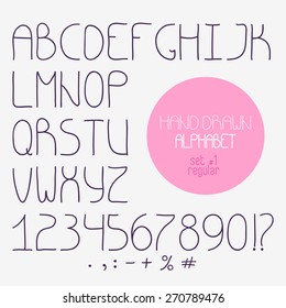 Decorative doodle alphabet. Regular font. Typeset for your design in vector
