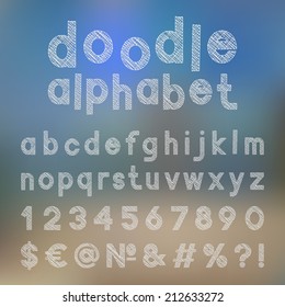 Decorative doodle alphabet. Vector illustration. 