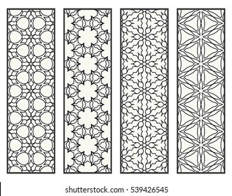 Decorative doodle black lace borders patterns. Tribal ethnic arabic, indian, turkish ornament, bookmarks templates set. Isolated design elements. Stylized geometric floral border, fashion collection