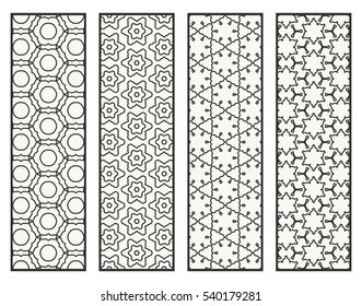 Decorative doodle black lace borders patterns. Tribal ethnic arabic, indian, turkish ornament, bookmarks templates set. Isolated design elements. Stylized geometric floral border, fashion collection