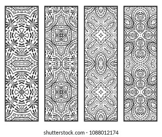 Decorative doodle borders, hand drawn line texture. Tribal ethnic arabic, indian, turkish ornament, bookmark template set. Isolated design elements. Geometric floral patterns, fashion lace collection