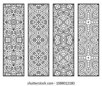 Decorative doodle borders, hand drawn line texture. Tribal ethnic arabic, indian, turkish ornament, bookmark template set. Isolated design elements. Geometric floral patterns, fashion lace collection