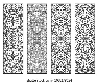 Decorative doodle borders, hand drawn line texture. Tribal ethnic arabic, indian, turkish ornament, bookmark 
template set. Isolated design elements. Geometric floral patterns, fashion lace collection