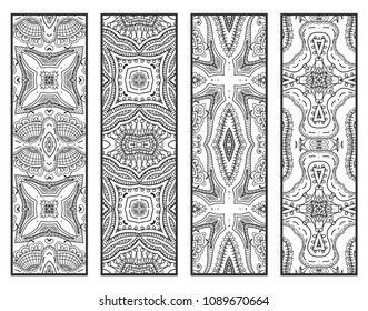 Decorative doodle borders, hand drawn line texture. Tribal ethnic arabic, indian, turkish ornament, bookmark 
template set. Isolated design elements. Geometric floral patterns, fashion lace collection