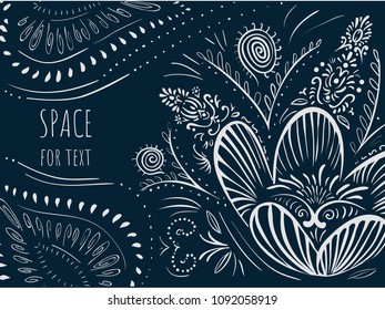 Decorative doodle flowers tulip on dark background 