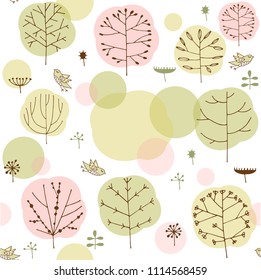 Decorative Doodle Forest Seamless Pattern With Birds And Lake