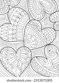 Decorative doodle hand drawn floral mehndi design style coloring book page illustration