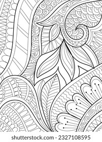 Decorative doodle hand drawn floral mehndi design style coloring book page illustration