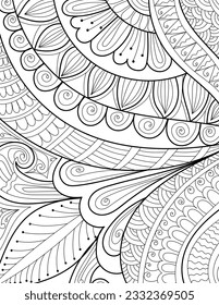 Decorative doodle hand drawn floral mehndi design style coloring book page illustration