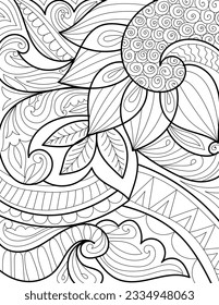 Decorative doodle hand drawn floral mehndi design style coloring book page illustration