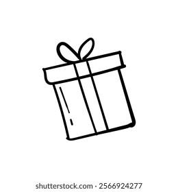 Decorative doodle hand drawn gift present, outline shapes.