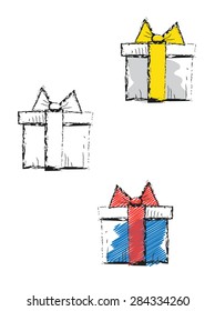 Decorative doodle icons with gift boxes