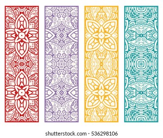 Decorative doodle lace borders patterns. Tribal ethnic arabic, indian, turkish ornament, bookmarks templates set. Isolated design elements. Stylized geometric floral border, fashion collection