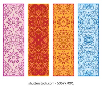 Decorative doodle lace borders patterns. Tribal ethnic arabic, indian, turkish ornament, bookmarks templates set. Isolated design elements. Stylized geometric floral border, fashion collection