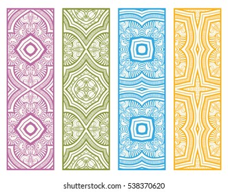 Decorative doodle lace borders patterns. Tribal ethnic arabic, indian, turkish ornament, bookmarks templates set. Isolated design elements. Stylized geometric floral border, fashion collection