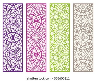 Decorative doodle lace borders patterns. Tribal ethnic arabic, indian, turkish ornament, bookmarks templates set. Isolated design elements. Stylized geometric floral border, fashion collection