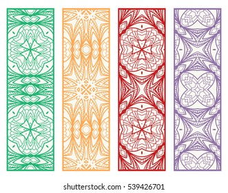 Decorative doodle lace borders patterns. Tribal ethnic arabic, indian, turkish ornament, bookmarks templates set. Isolated design elements. Stylized geometric floral border, fashion collection