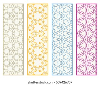 Decorative doodle lace borders patterns. Tribal ethnic arabic, indian, turkish ornament, bookmarks templates set. Isolated design elements. Stylized geometric floral border, fashion collection