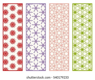Decorative doodle lace borders patterns. Tribal ethnic arabic, indian, turkish ornament, bookmarks templates set. Isolated design elements. Stylized geometric floral border, fashion collection