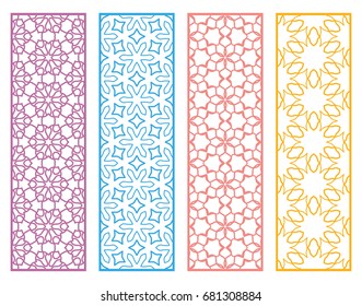 Decorative doodle lace borders patterns. Tribal ethnic arabic, indian, turkish ornament, bookmarks templates set. Isolated design elements. Stylized geometric floral border, fashion collection