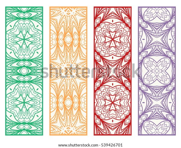 Decorative doodle lace borders patterns.\
Tribal ethnic arabic, indian, turkish ornament, bookmarks templates\
set. Isolated design elements. Stylized geometric floral border,\
fashion collection