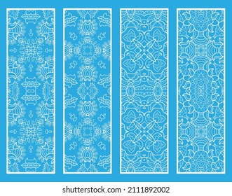 Decorative doodle lace borders with repeating texture. Tribal ethnic arabic, indian, turkish ornament, bookmarks templates set. Isolated design elements. Stylized line patterns collection