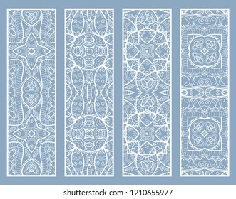 Decorative doodle line borders with repeating texture. Tribal ethnic arabic, indian, turkish ornament, bookmarks templates set. Isolated design elements. Stylized lace patterns, hand drawn collection