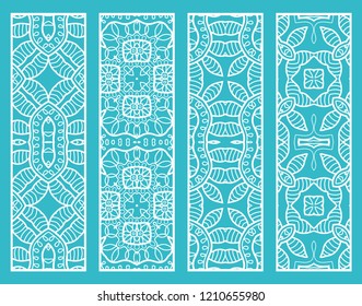 Decorative doodle line borders with repeating texture. Tribal ethnic arabic, indian, turkish ornament, bookmarks templates set. Isolated design elements. Stylized lace patterns, hand drawn collection