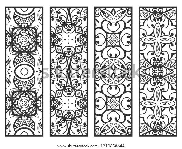 Decorative doodle line borders with repeating\
texture. Tribal ethnic arabic, indian, turkish ornament, bookmarks\
templates set. Isolated design elements. Stylized lace patterns,\
hand drawn\
collection