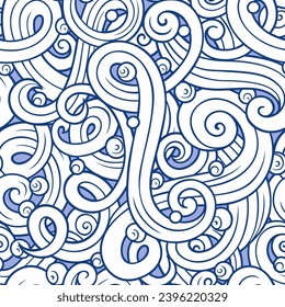 Decorative doodle ornamental curls and swirls background. Vector hand drawn seamless pattern. Not AI