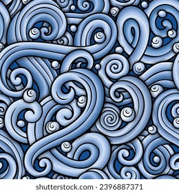 Decorative doodle ornamental curls and swirls background. Vector hand drawn seamless pattern. Not AI