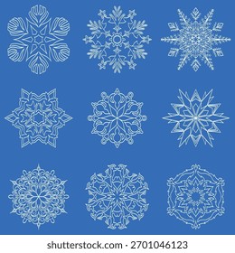 Copos de nieve decorativos del doodle, Arte vectorial para las Navidades
