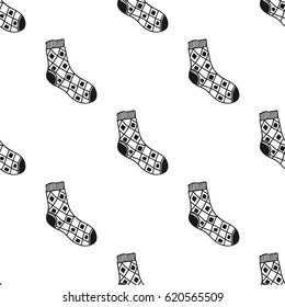 Decorative doodle socks. Black and white seamless pattern for coloring book, pages