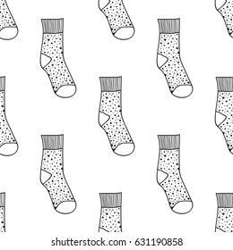 Decorative doodle socks. Black and white seamless pattern for coloring book, pages