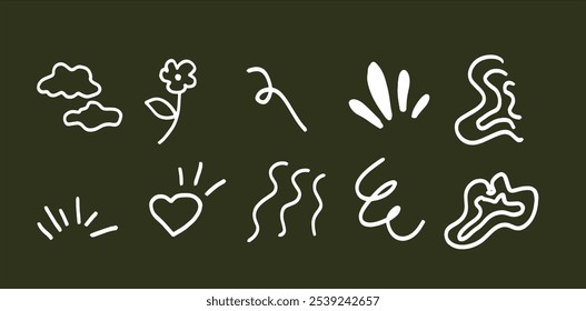 Doodles decorativos definir ilustração | Vetor de doodle minimalista para projetos criativos