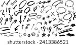 Decorative doodles sketch scribble hand drawn handmade pencil pen marker set vector graphic design illustration art for business infographic journal set pointing arrow speech bubble line outline shape