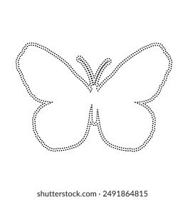 Decorative dotted outline of a winged insect butterfly. Vector graphics.