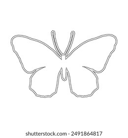 Decorative dotted outline of a winged insect butterfly. Vector graphics.