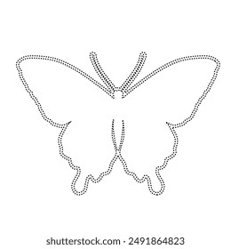 Decorative dotted outline of a winged insect butterfly. Vector graphics.