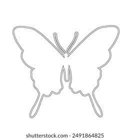 Decorative dotted outline of a winged insect butterfly. Vector graphics.