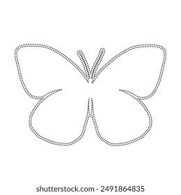 Decorative dotted outline of a winged insect butterfly. Vector graphics.