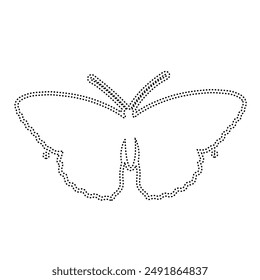 Decorative dotted outline of a winged insect butterfly. Vector graphics.